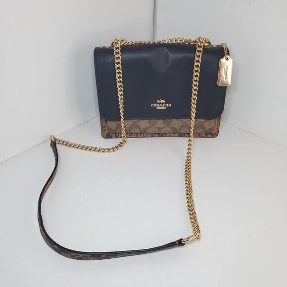 Coach Klare Chain Crossbody Monogram Lt. Khaki Canvas Faux Snake City Girl - Picture 1 of 12